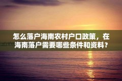 怎么落户海南农村户口政策，在海南落户需要哪些条件和资料？