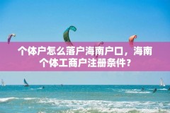 个体户怎么落户海南户口，海南个体工商户注册条件？