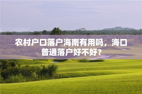 农村户口落户海南有用吗，海口普通落户好不好？