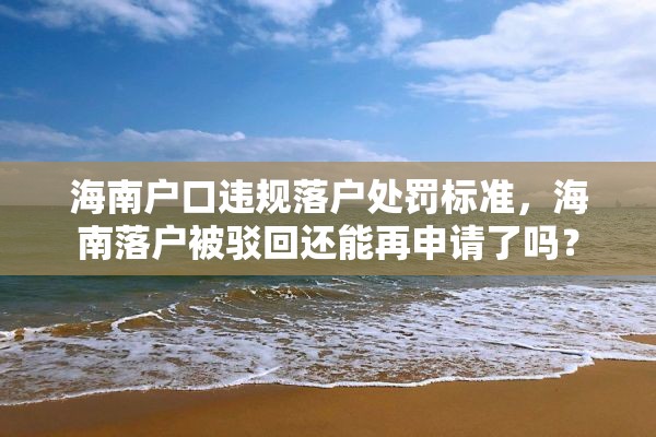 海南户口违规落户处罚标准，海南落户被驳回还能再申请了吗？