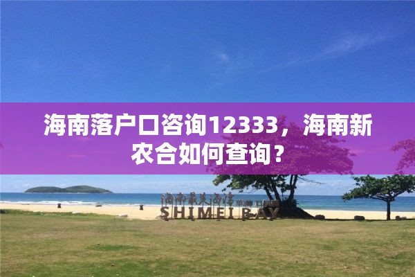 海南落户口咨询12333，海南新农合如何查询？