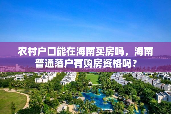 农村户口能在海南买房吗，海南普通落户有购房资格吗？