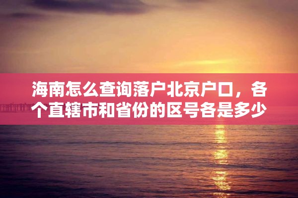 海南怎么查询落户北京户口，各个直辖市和省份的区号各是多少？